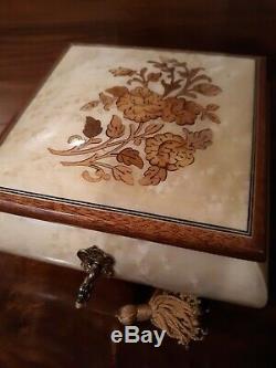 Sorrento Reuge Inlaid Burl Wood Music & Jewelry Box With Keyexcellent Condition