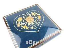 Sorrento Swiss Reuge Dark Blue Italian Inlay Music Box Vintage NOS LOT 1389