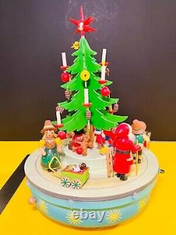 Steinbach Musical Wood Christmas Tree Santa -Jingle Bells- Reuge Germany Vintage