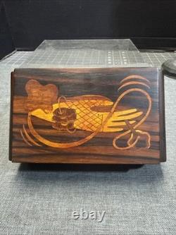 Stunning Vintage Wood Marquetry Cigarette Box