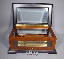 Superb Reuge 72 Note Three Air Music Box Burr Wood Beveled Glass Tchaikovsky