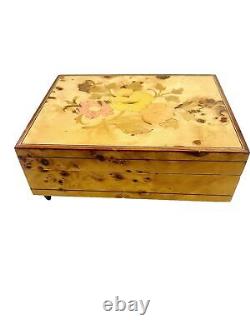 Swiss REUGE Italian Inlaid Marquetry Wood Music Jewelry Box Moulin Rouge