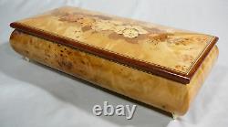 Swiss Reuge 11 Burl Wood Music Box with Key Switzerland Excellent
