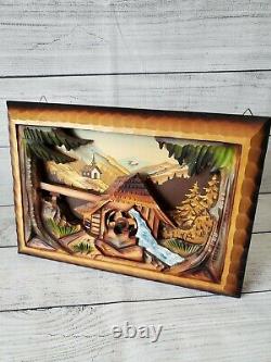 Swiss Reuge 3D Carved Wooden Wall Hung Music Box Mill In The Black Forest Vtg