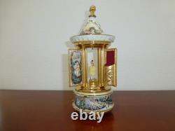 Swiss Reuge Dancing Ballerina Music Box Carousel Holder Gold Leaf/Porcelain Case