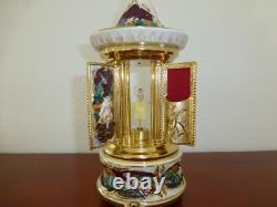 Swiss Reuge Dancing Ballerina Music Box Carousel Holder Gold Leaf/Porcelain Case Swiss Reuge Dancing Ballerina Music Box Carousel Holder Gold Leaf/Porcelain Case