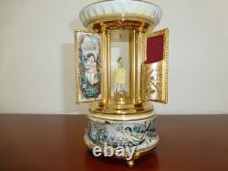 Swiss Reuge Dancing Ballerina Music Box Carousel Holder Gold Leaf/Porcelain Case