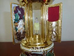 Swiss Reuge Dancing Ballerina Music Box Carousel Holder Gold Leaf/Porcelain Case