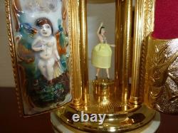 Swiss Reuge Dancing Ballerina Music Box Carousel Holder Gold Leaf/Porcelain Case