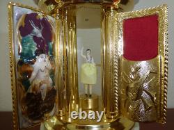 Swiss Reuge Dancing Ballerina Music Box Carousel Holder Gold Leaf/Porcelain Case