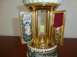 Swiss Reuge Dancing Ballerina Music Box Carousel Holder Gold Leaf/Porcelain Case