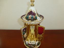 Swiss Reuge Dancing Ballerina Music Box Carousel Holder Gold Leaf/Porcelain Case Swiss Reuge Dancing Ballerina Music Box Carousel Holder Gold Leaf/Porcelain Case