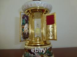 Swiss Reuge Dancing Ballerina Music Box Carousel Holder Gold Leaf/Porcelain Case