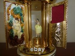 Swiss Reuge Dancing Ballerina Music Box Carousel Holder Gold Leaf/Porcelain Case
