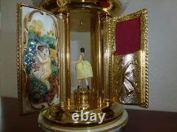Swiss Reuge Dancing Ballerina Music Box Carousel Holder Gold Leaf/Porcelain Case