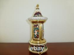 Swiss Reuge Dancing Ballerina Music Box Carousel Holder Gold Leaf/Porcelain Case