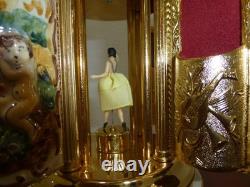 Swiss Reuge Dancing Ballerina Music Box Carousel Holder Gold Leaf/Porcelain Case