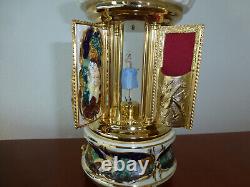 Swiss Reuge Dancing Ballerina Music Box Carousel Holder Gold Leaf/Porcelain Case