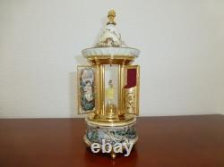 Swiss Reuge Dancing Ballerina Music Box Carousel Holder Gold Leaf/Porcelain Case