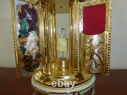 Swiss Reuge Dancing Ballerina Music Box Carousel Holder Gold Leaf/Porcelain Case