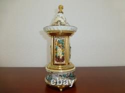 Swiss Reuge Dancing Ballerina Music Box Carousel Holder Gold Leaf/Porcelain Case