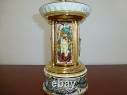 Swiss Reuge Dancing Ballerina Music Box Carousel Holder Gold Leaf/Porcelain Case
