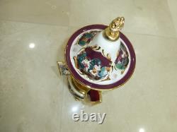 Swiss Reuge Dancing Ballerina Music Box Carousel Holder Gold Leaf/Porcelain Case