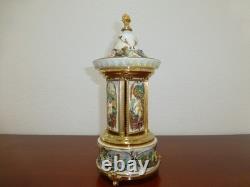 Swiss Reuge Dancing Ballerina Music Box Carousel Holder Gold Leaf/Porcelain Case