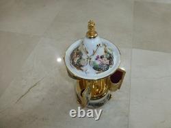 Swiss Reuge Dancing Ballerina Music Box Carousel Holder Gold Leaf/Porcelain Case