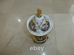 Swiss Reuge Dancing Ballerina Music Box Carousel Holder Gold Leaf/Porcelain Case