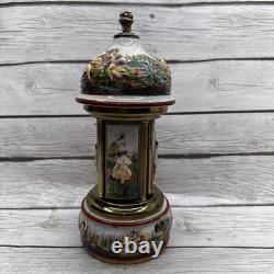 Swiss Reuge Dancing Ballerina Music Box Carousel Holder Porcelain Case Roses