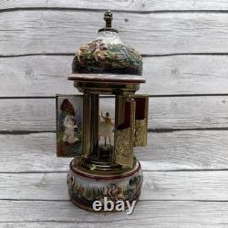 Swiss Reuge Dancing Ballerina Music Box Carousel Holder Porcelain Case Roses