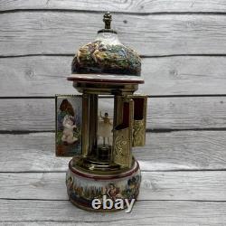 Swiss Reuge Dancing Ballerina Music Box Carousel Holder Porcelain Case Roses