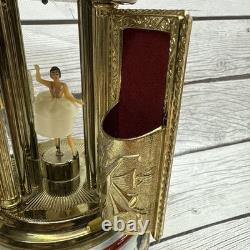 Swiss Reuge Dancing Ballerina Music Box Carousel Holder Porcelain Case Roses