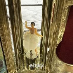 Swiss Reuge Dancing Ballerina Music Box Carousel Holder Porcelain Case Roses