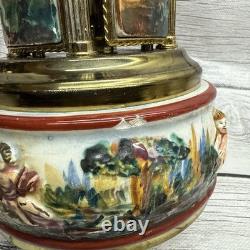 Swiss Reuge Dancing Ballerina Music Box Carousel Holder Porcelain Case Roses