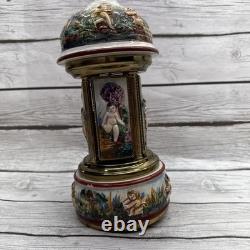 Swiss Reuge Dancing Ballerina Music Box Carousel Holder Porcelain Case Roses