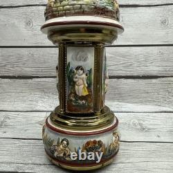 Swiss Reuge Dancing Ballerina Music Box Carousel Holder Porcelain Case Roses