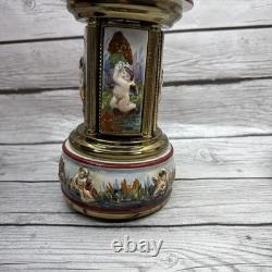 Swiss Reuge Dancing Ballerina Music Box Carousel Holder Porcelain Case Roses