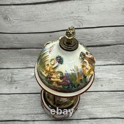 Swiss Reuge Dancing Ballerina Music Box Carousel Holder Porcelain Case Roses