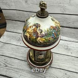 Swiss Reuge Dancing Ballerina Music Box Carousel Holder Porcelain Case Roses