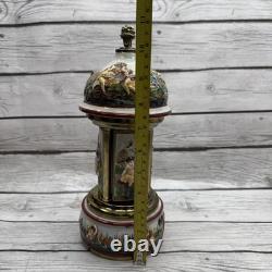 Swiss Reuge Dancing Ballerina Music Box Carousel Holder Porcelain Case Roses