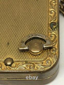 Swiss Reuge Minature Music Box Brass Case Musical Key Chain, Place for a Photo
