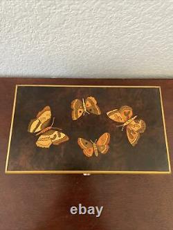 Swiss Reuge Music Box 4/50 Note Burl Wood withButterflies