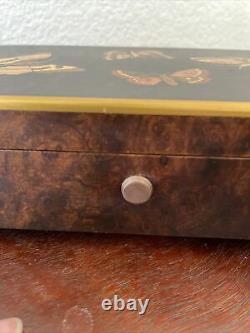 Swiss Reuge Music Box 4/50 Note Burl Wood withButterflies