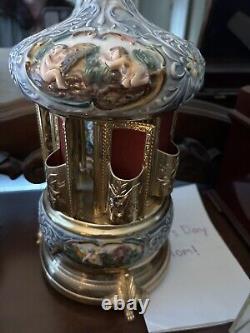 Swiss Reuge Music Box Carousel Holder Gold Leaf/Porcelain Case