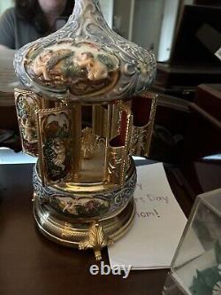 Swiss Reuge Music Box Carousel Holder Gold Leaf/Porcelain Case
