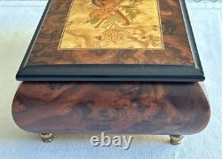 Swiss Reuge Music Jewelry Box Italian Wood & Brass Beautiful Burl -No Key