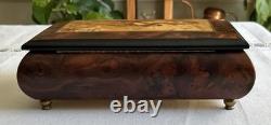 Swiss Reuge Music Jewelry Box Italian Wood & Brass Beautiful Burl -No Key