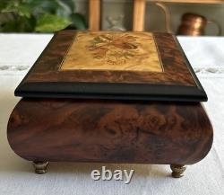 Swiss Reuge Music Jewelry Box Italian Wood & Brass Beautiful Burl -No Key